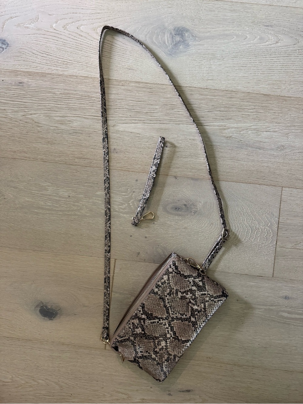 Snake-Print Crossbody Wristlet Bag - Taupe